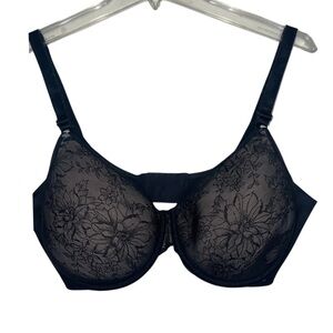 Warner’s Black Full Coverage Floral Wired Bra Size 38D